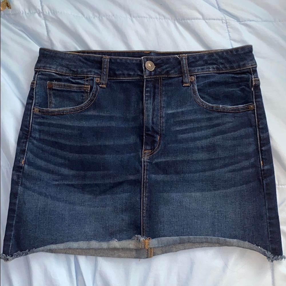 High rise dark denim mini skirt
